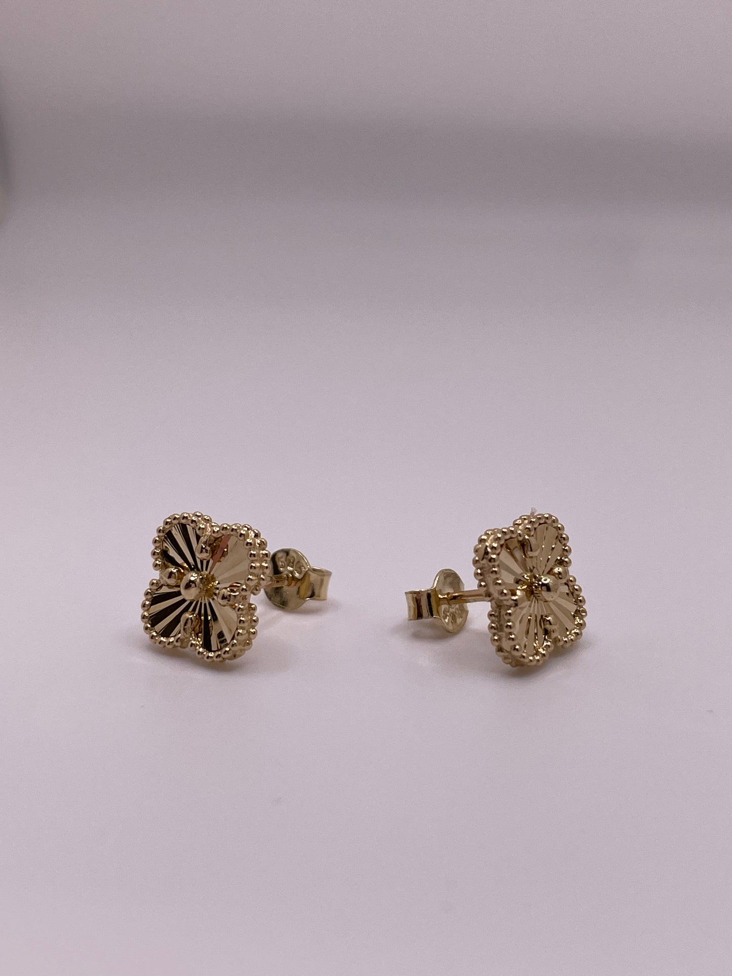 14k gold small clover earrings with butterfly pushback
