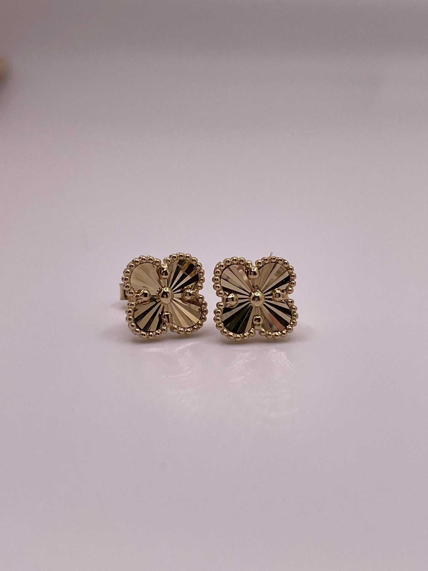 14k gold small clover earrings with butterfly pushback