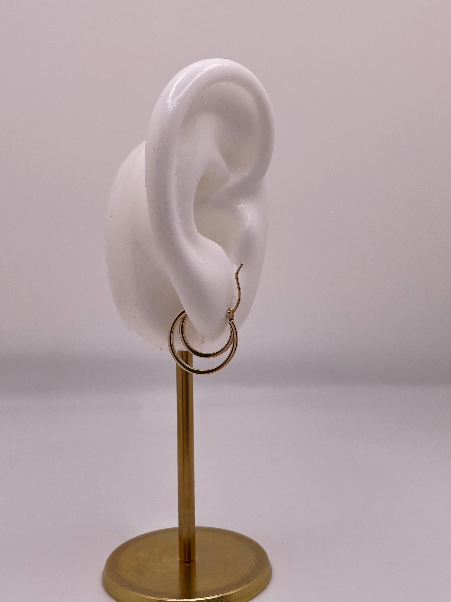 Aretes de aro doble de oro macizo de 14 k