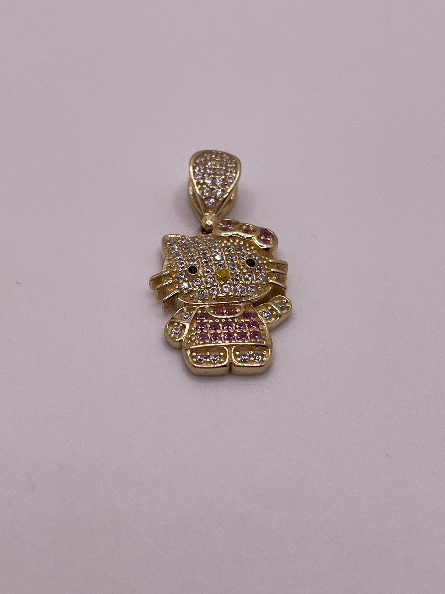 14K Hello Kitty Pendant & Earrings Set with Pink & White CZs