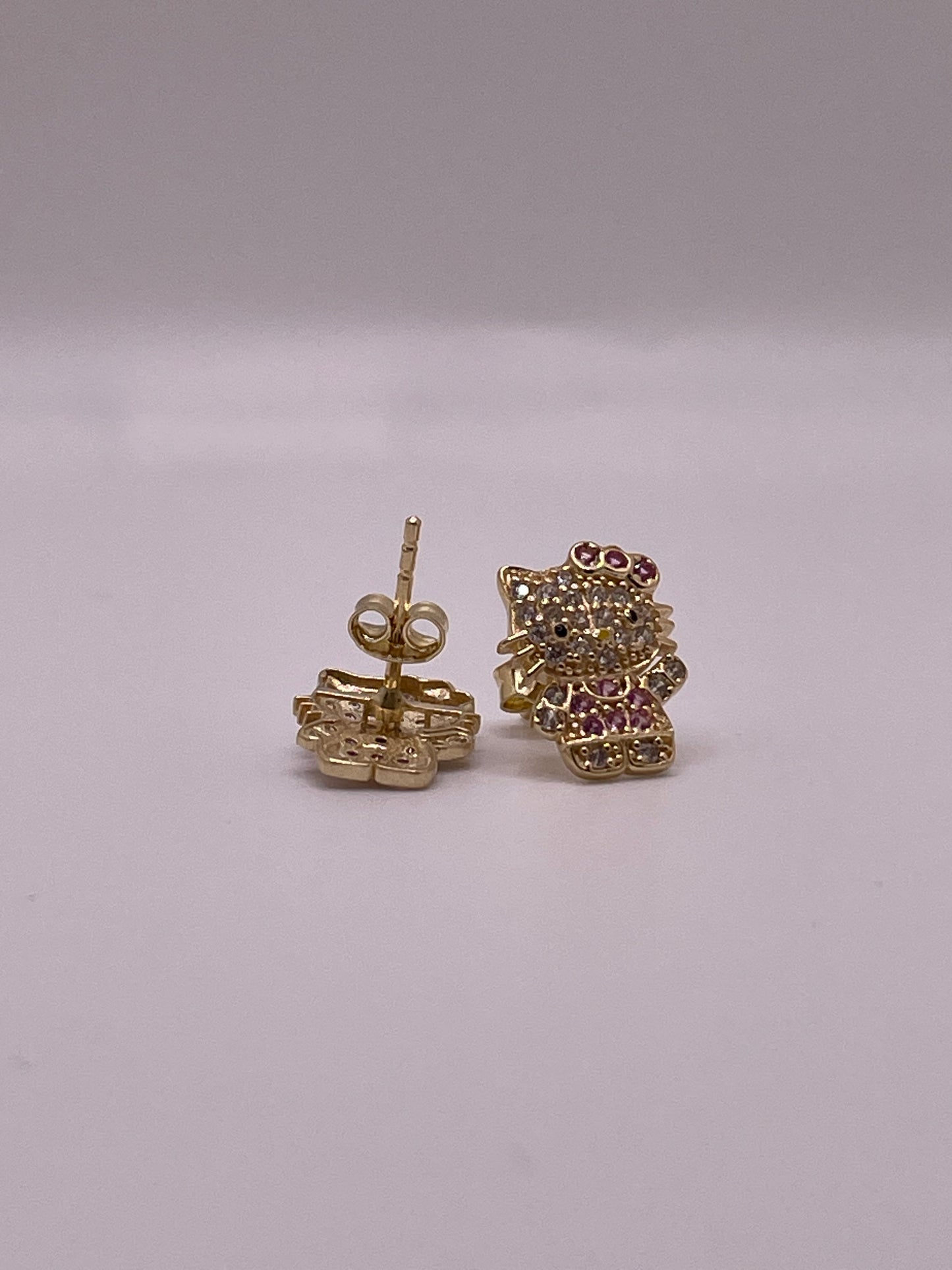 14K Hello Kitty Pendant & Earrings Set with Pink & White CZs
