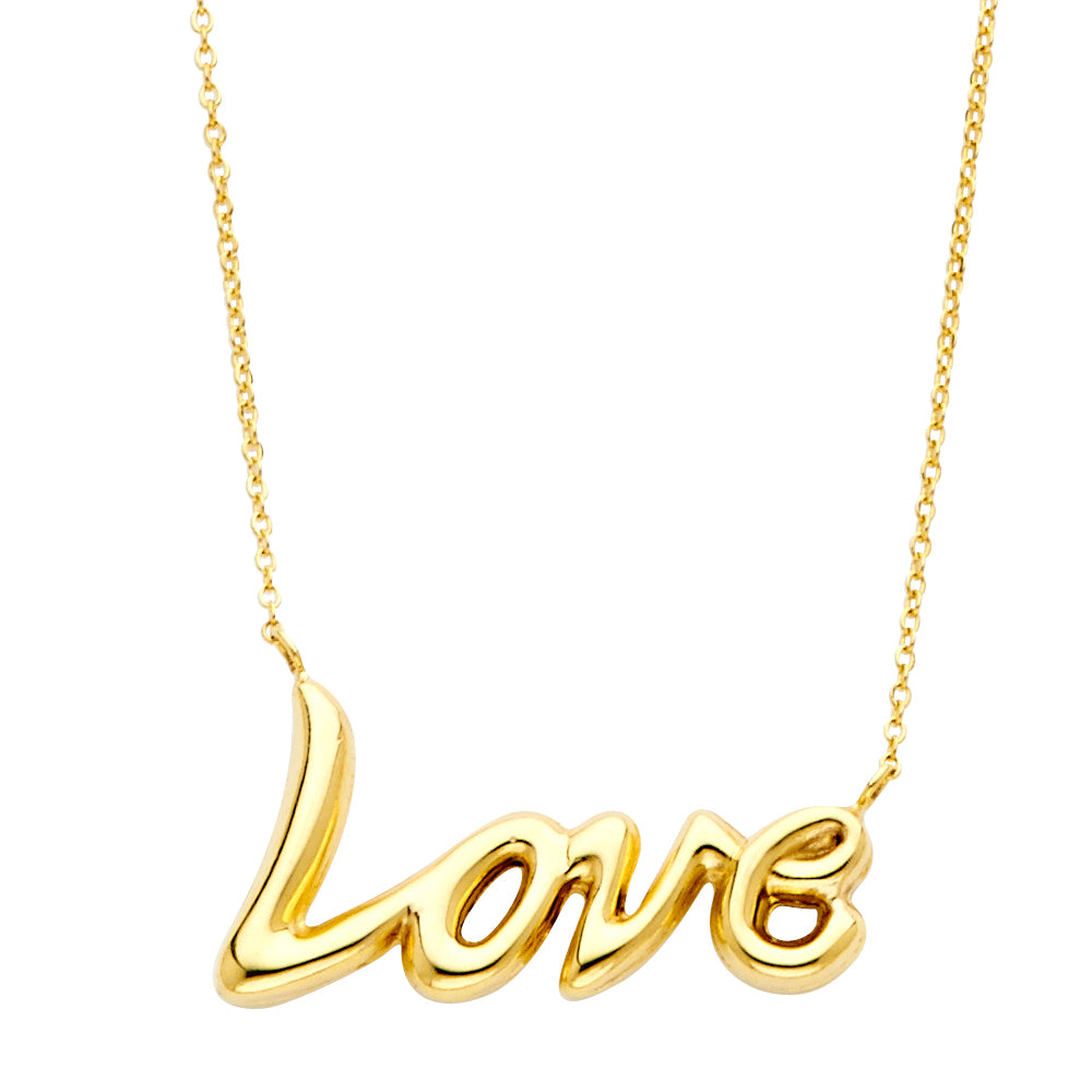 14K Yellow Gold Love Necklace | Script Pendant