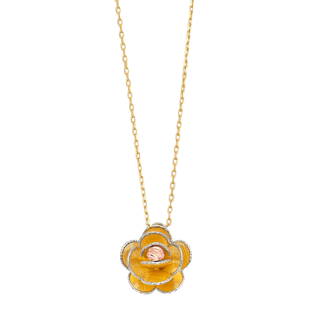 14k gold three-tone light flower necklace (316)