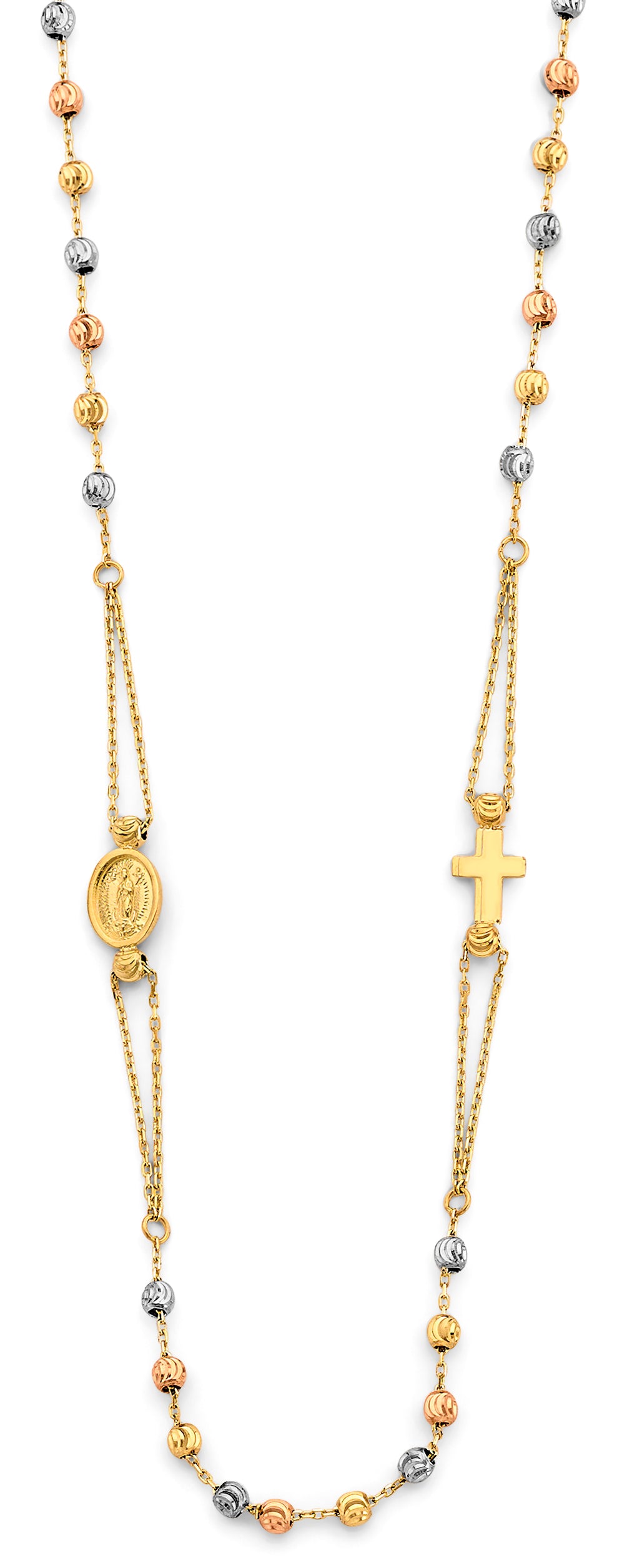 14K Gold Tri Color Rosary Necklace