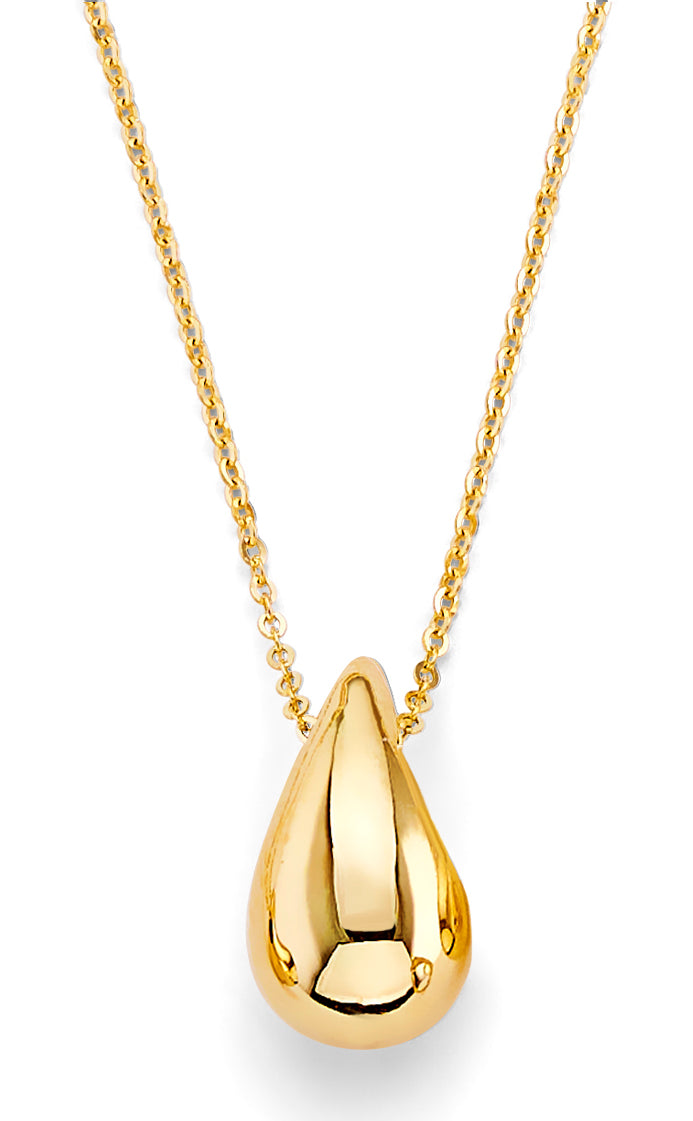 14K Solid Gold Classic Teardrop Necklace 18"