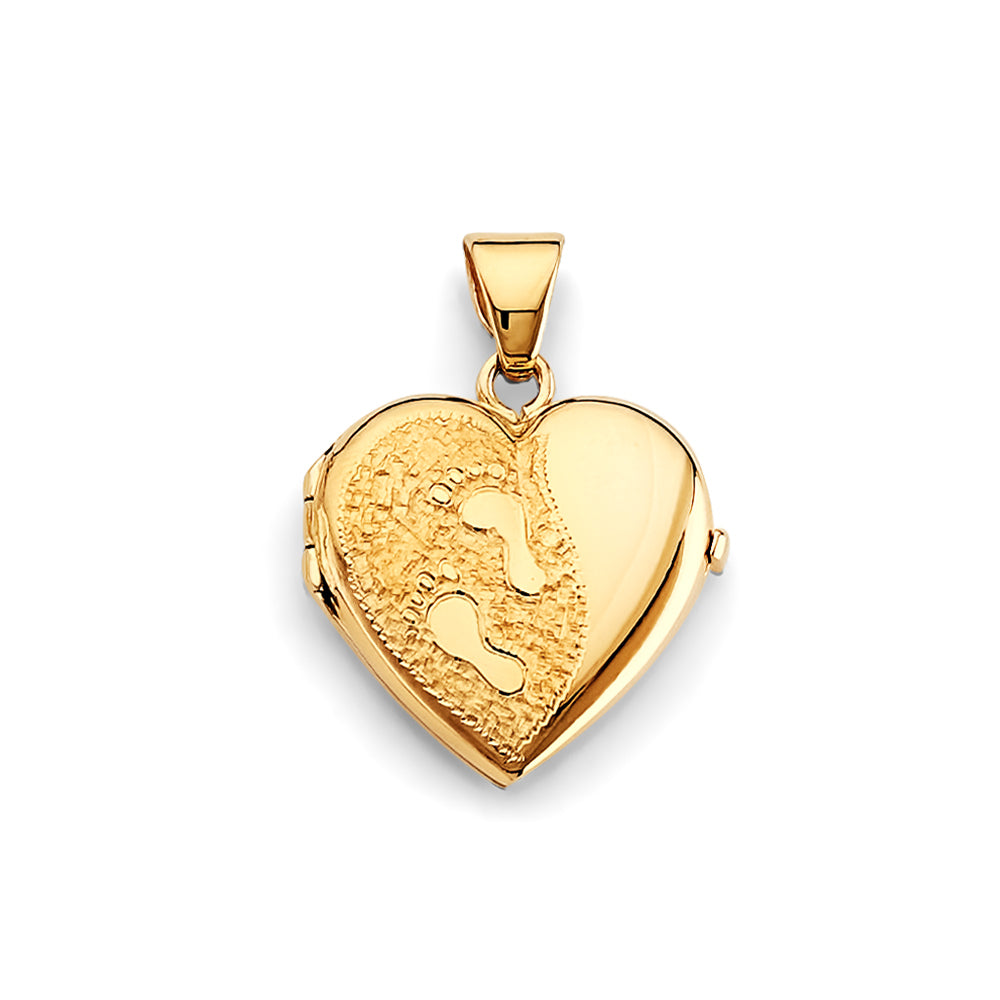 14k gold heart locket with baby feet design