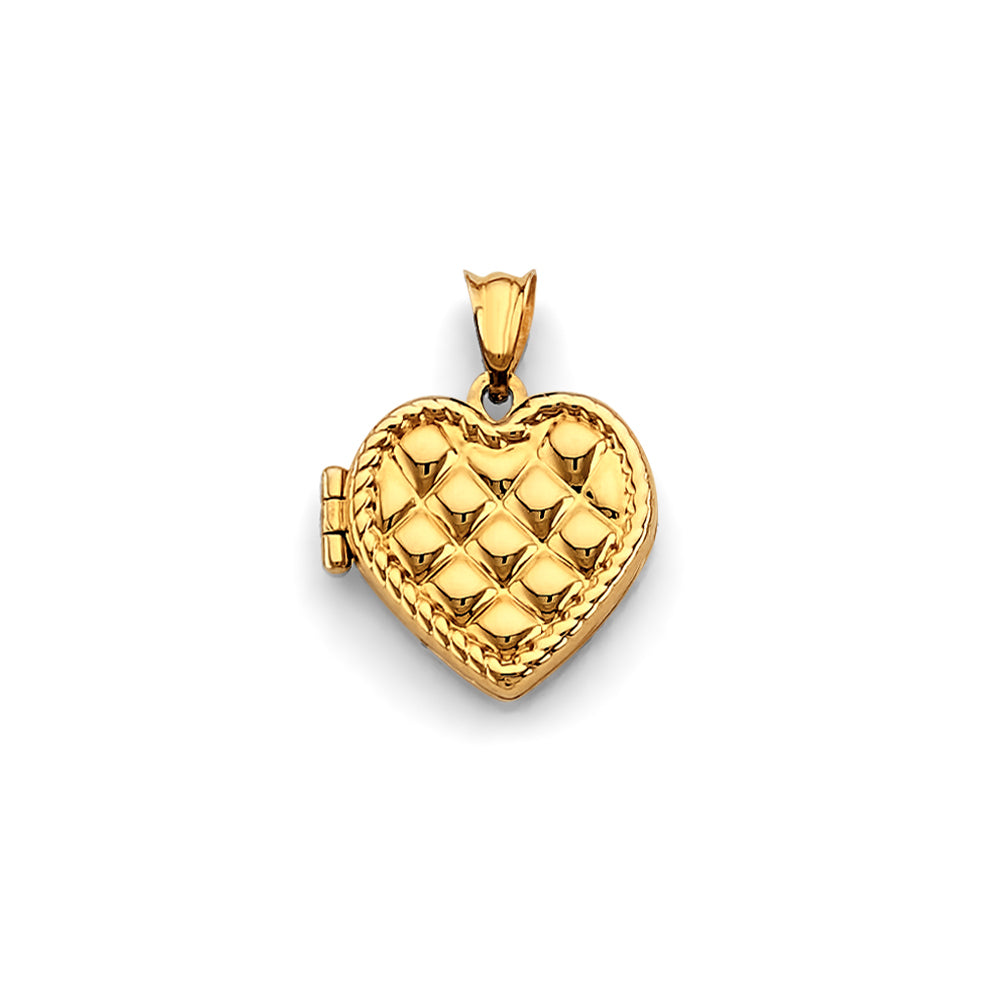 14k gold textured heart locket pendant with braided border
