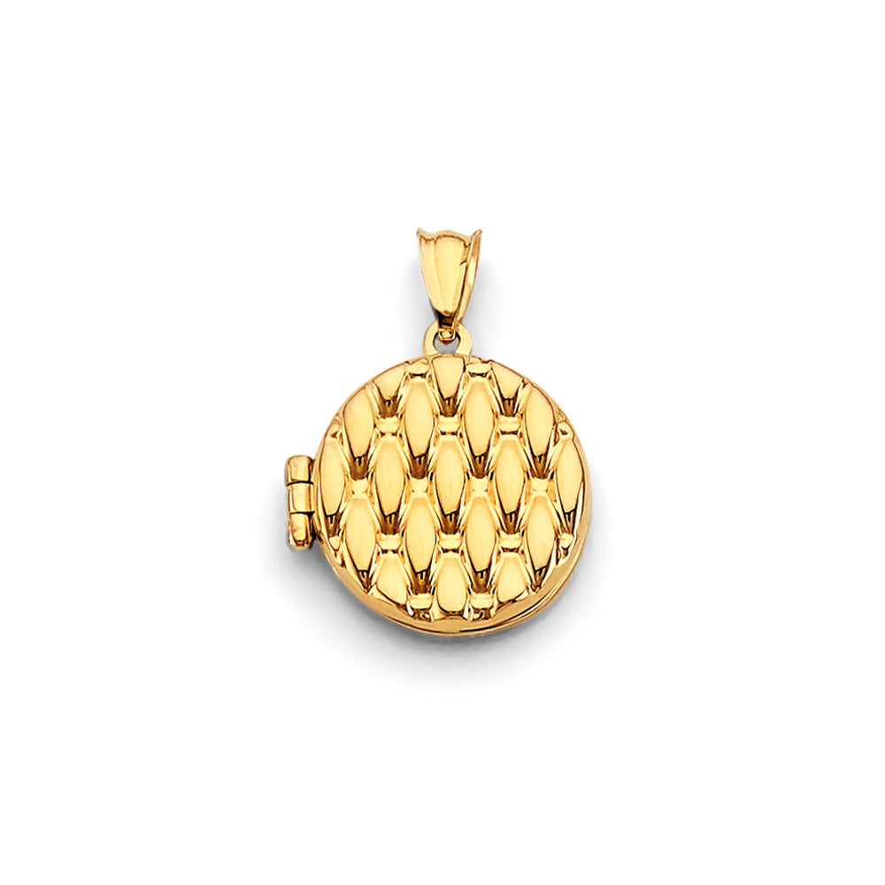 14k gold round locket pendant with textured design