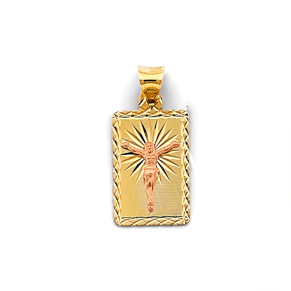 14K Gold Two Tone Square Jesus Christ Pendant (S)