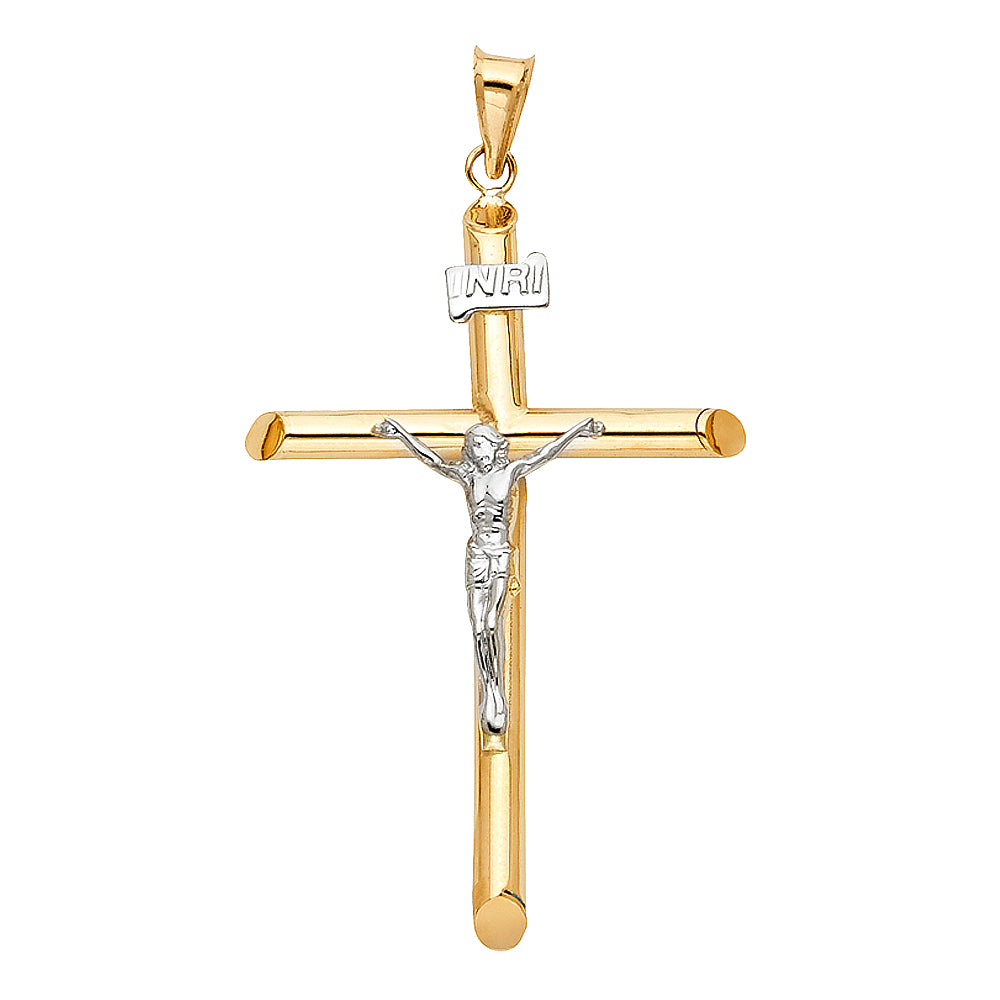 Colgante de crucifijo de dos tonos de oro macizo de 14 quilates