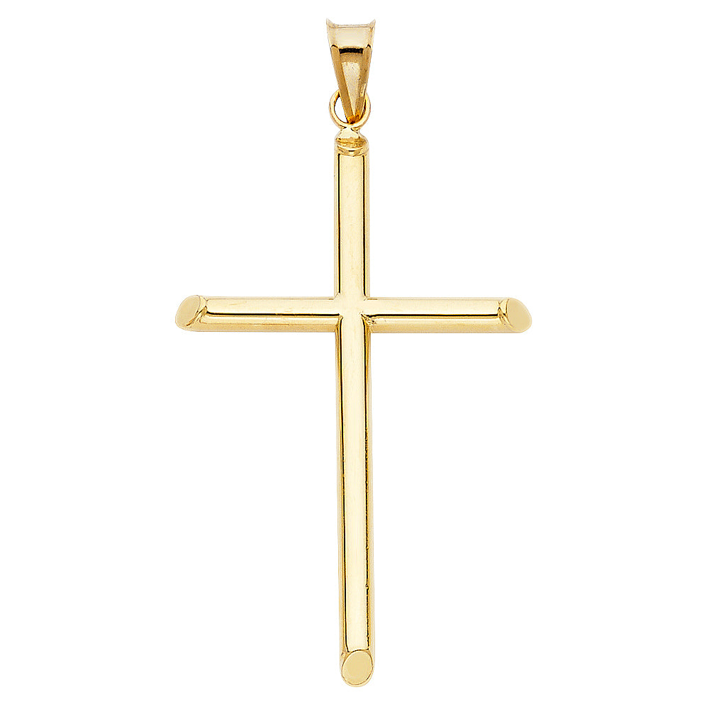 Colgante de cruz grande de tubo clásico sólido de 14 quilates