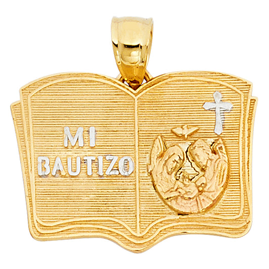 14K Solid Gold Two Tone Mi Bautizo Book Pendant