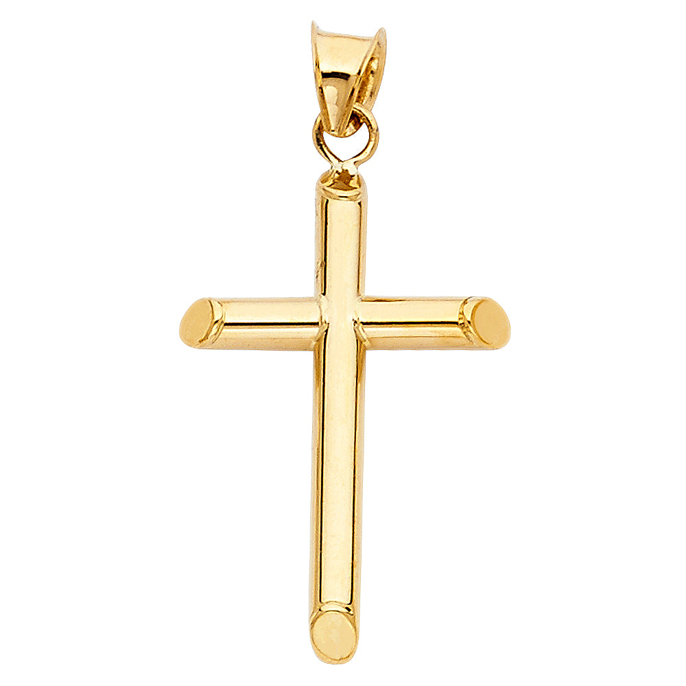 14K Solid Classic Tube Small Cross Pendant