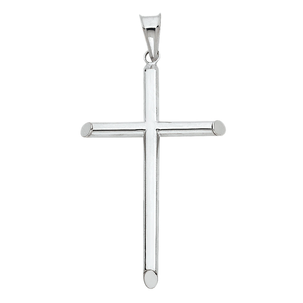 Colgante de cruz grande de tubo clásico sólido de 14 quilates