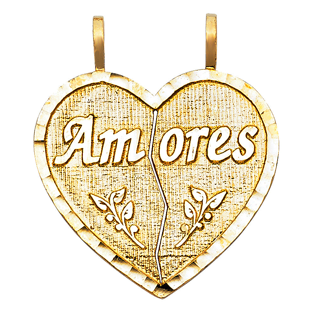 Colgante Amores de corazón dividido con talla de diamante de oro macizo de 14 quilates
