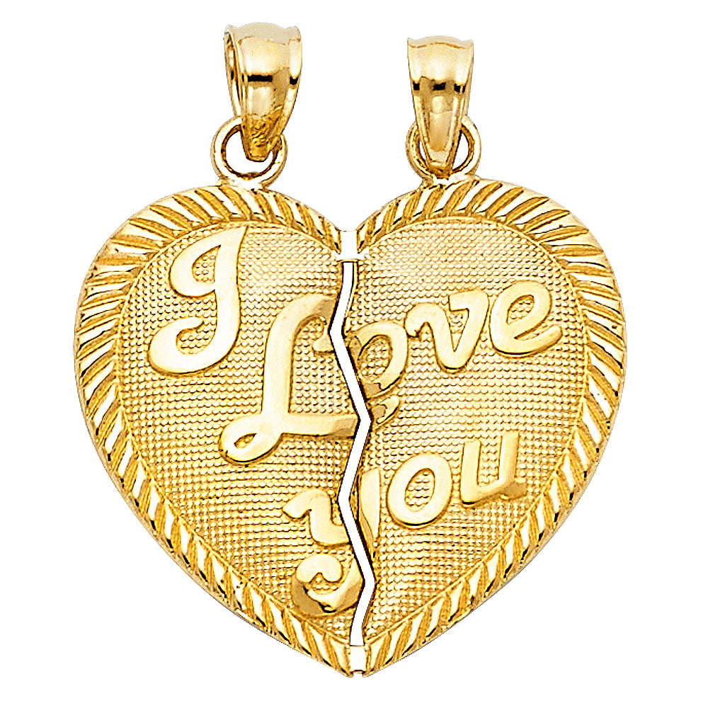 Colgante I Love You de oro macizo de 14 quilates con corte de diamante dividido