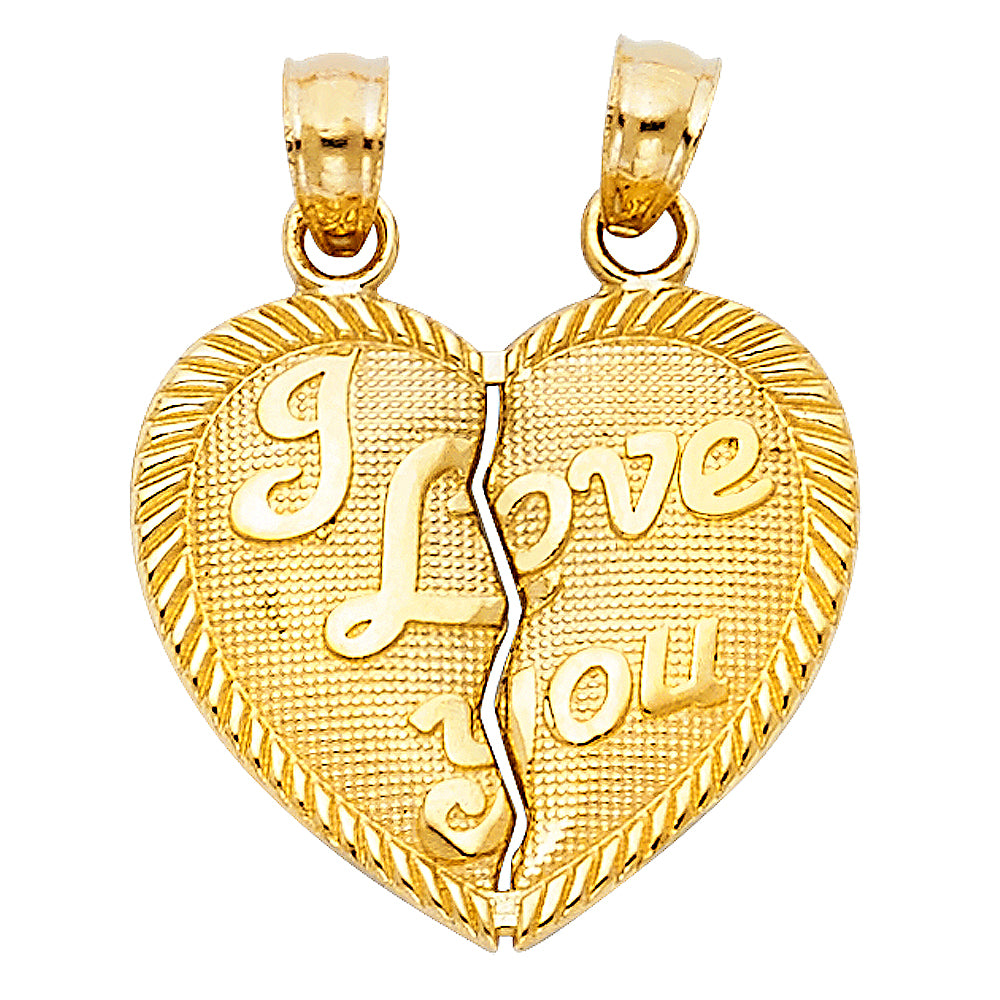 Colgante I Love You de oro macizo de 14 quilates con corte de diamante dividido