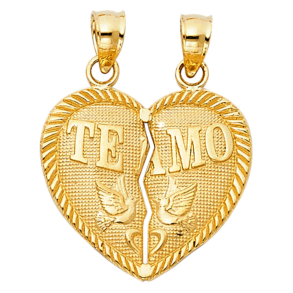 Colgante de palomas Te Amo divididas con talla de diamante de oro macizo de 14 quilates