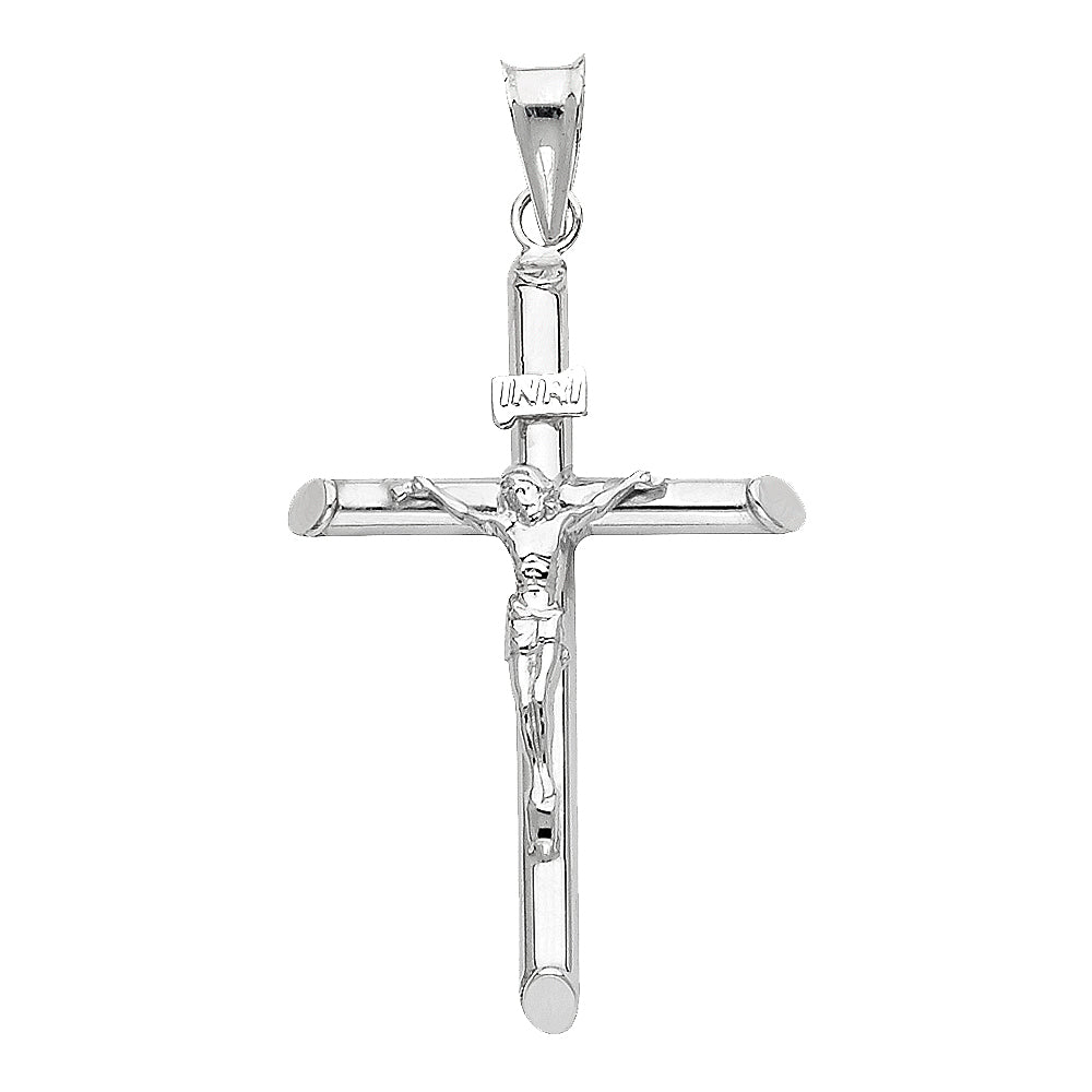Colgante de crucifijo de oro blanco macizo de 14 quilates