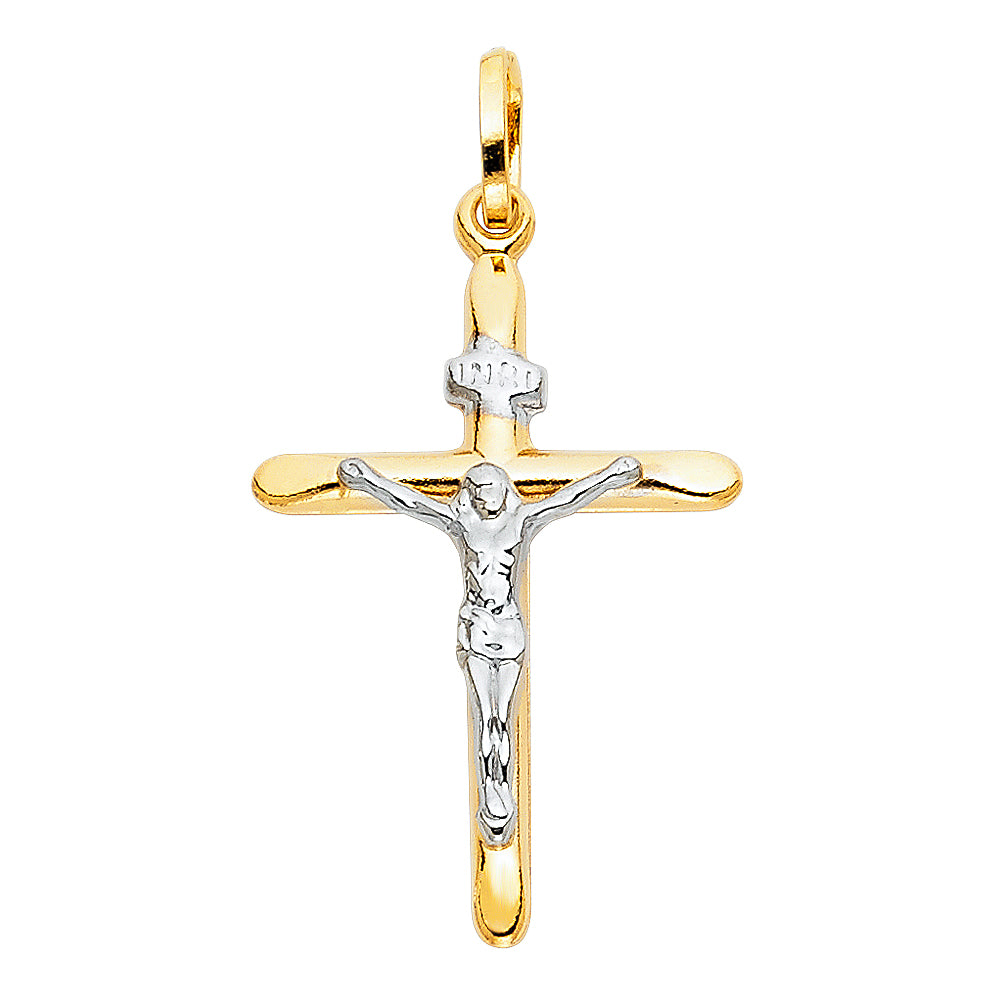 Colgante de crucifijo de oro macizo de 14 quilates en dos tonos