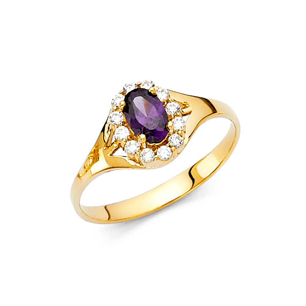 14k gold oval cz ring (pink, green, purple, red) (392)
