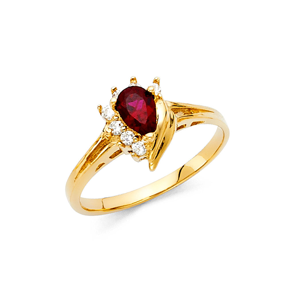 14k gold teardrop ring with cz accents