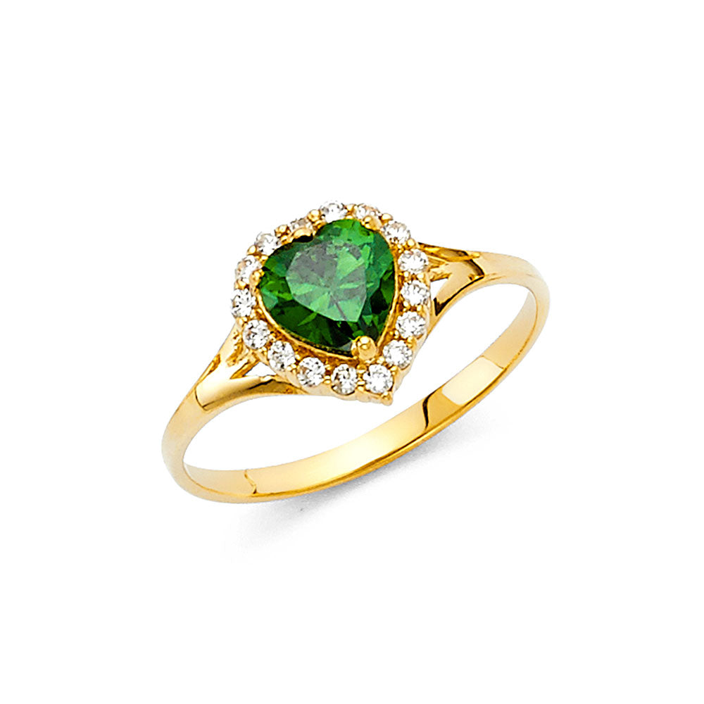 Anillo de oro macizo de 14 quilates con forma de corazón y circonita cúbica (rosa, verde, rojo, blanco)
