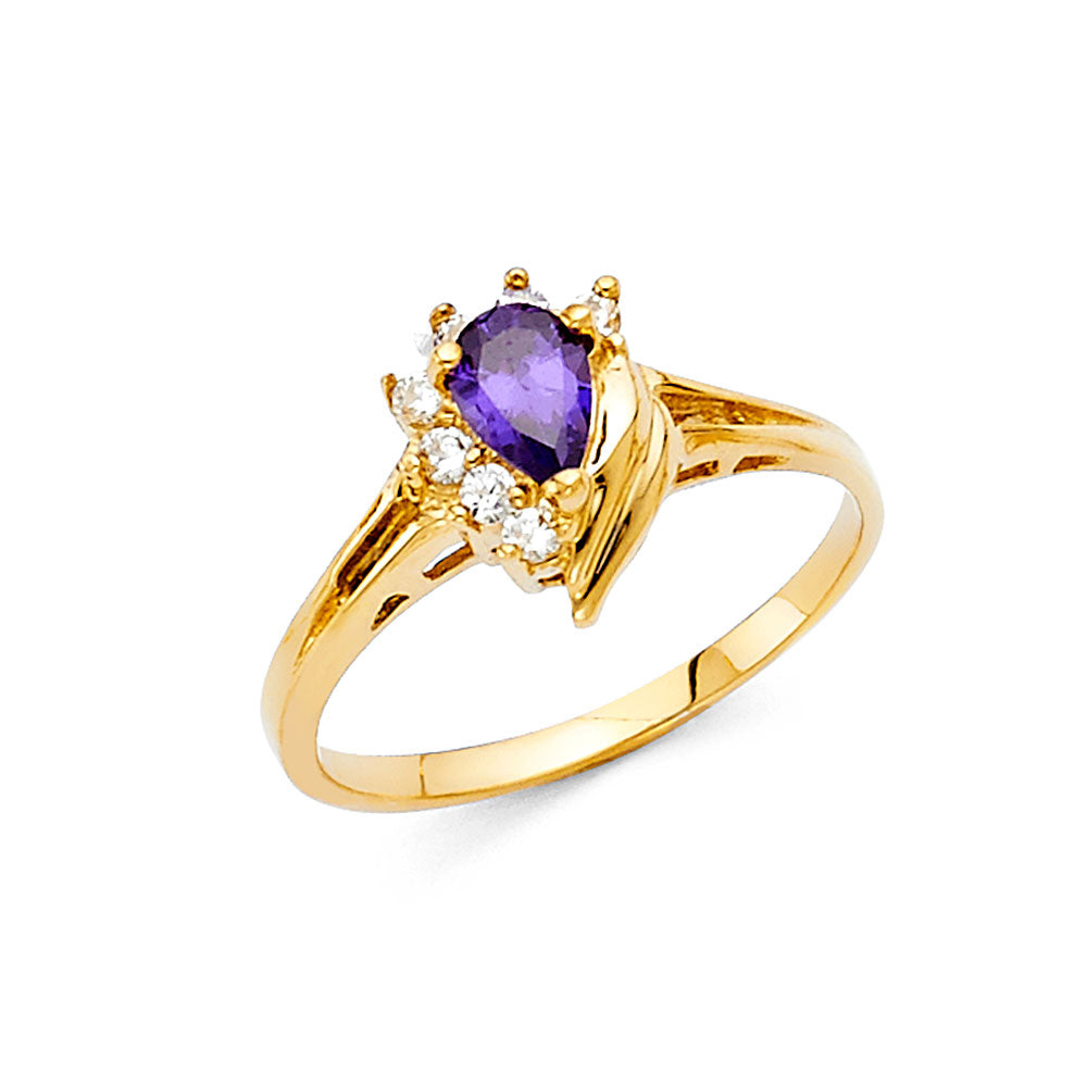 14k gold teardrop ring with cz accents