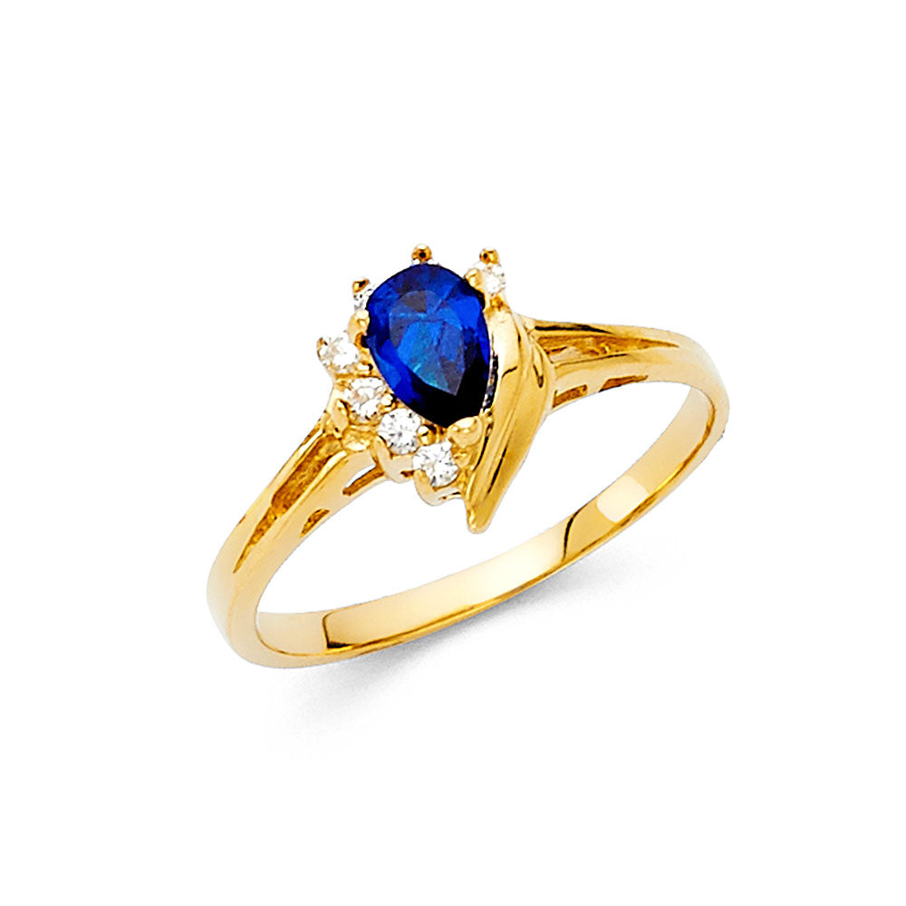 14k gold teardrop ring with cz accents