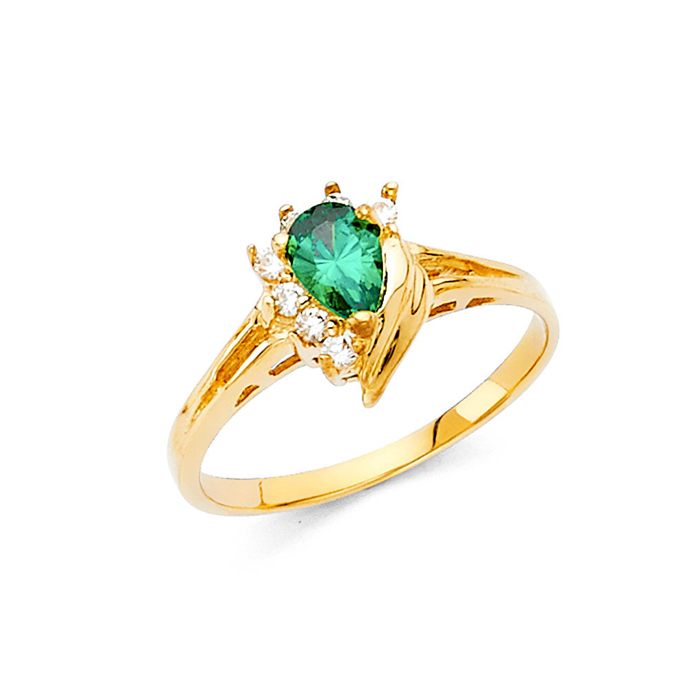 14k gold teardrop ring with cz accents