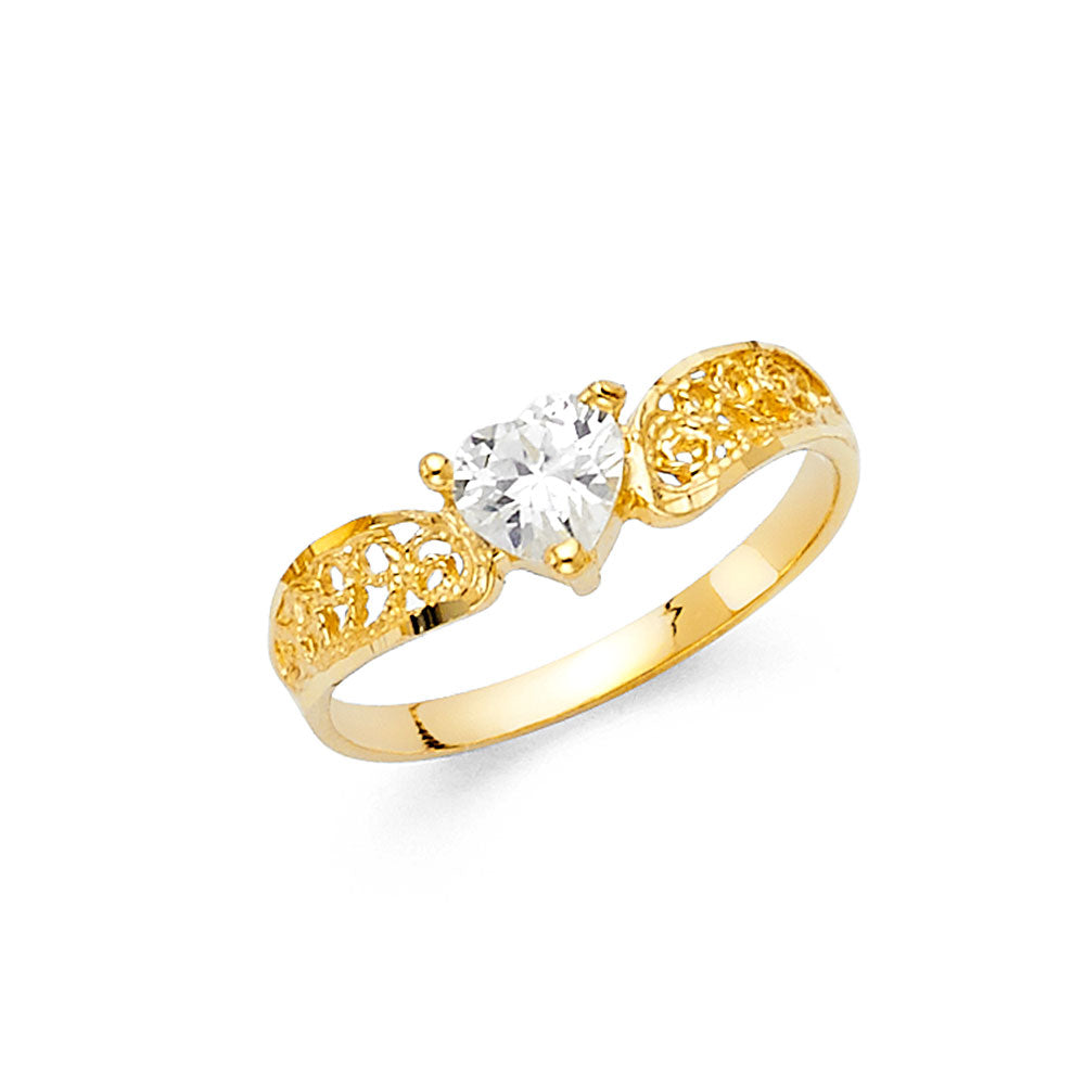 14k solid gold heart cz ring(pink, green, red, white) (457)