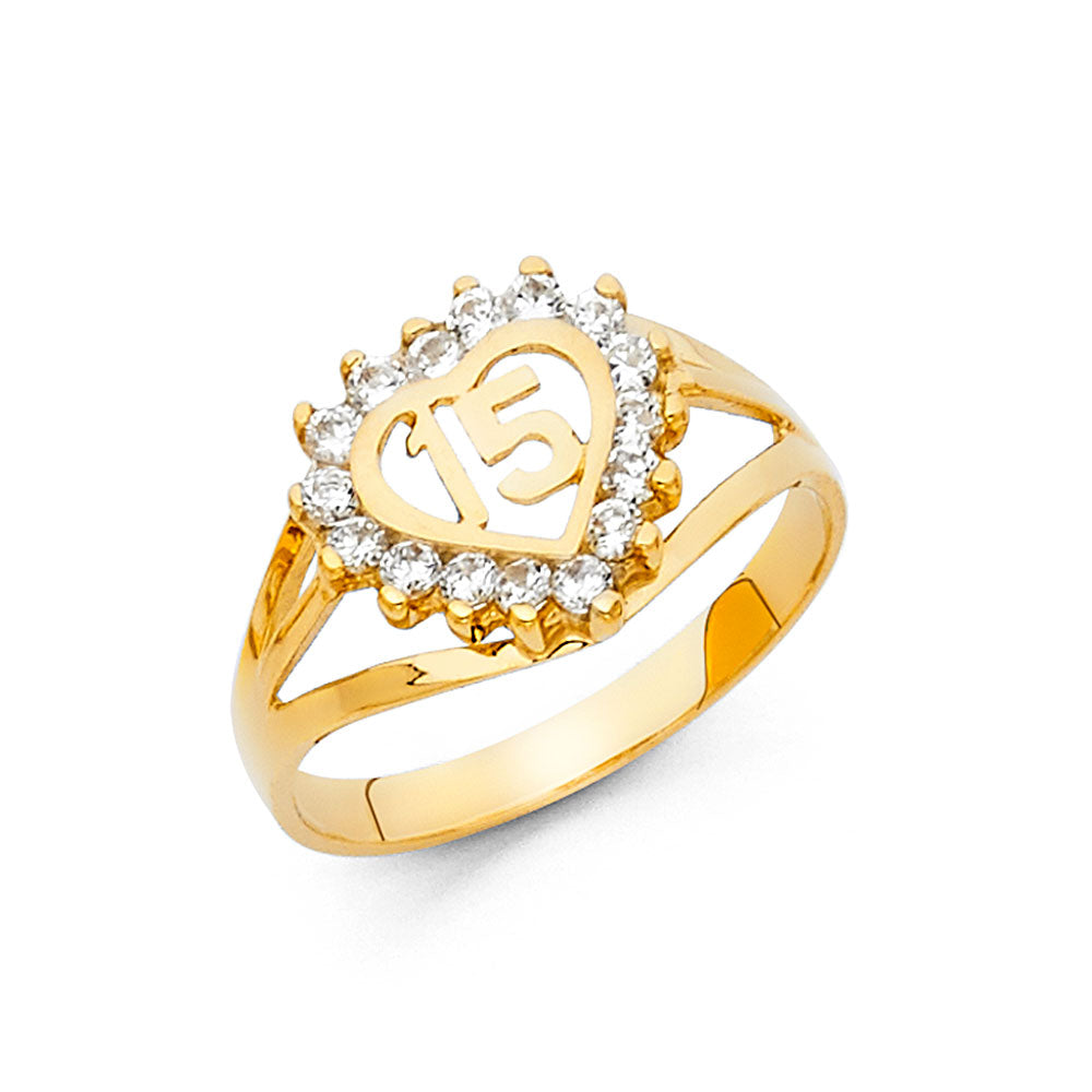 14k gold heart cz 15 ring
