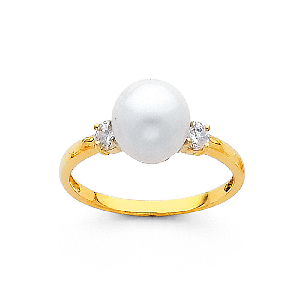 14k gold pearl ring with cz accents jewelry set