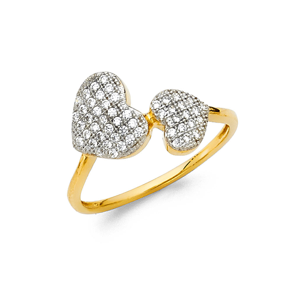14k gold double heart ring, pavé heart ring, CZ gold heart ring, dainty heart gold ring, 14k yellow gold love ring, stackable heart ring, Estrella De Oro jewelry