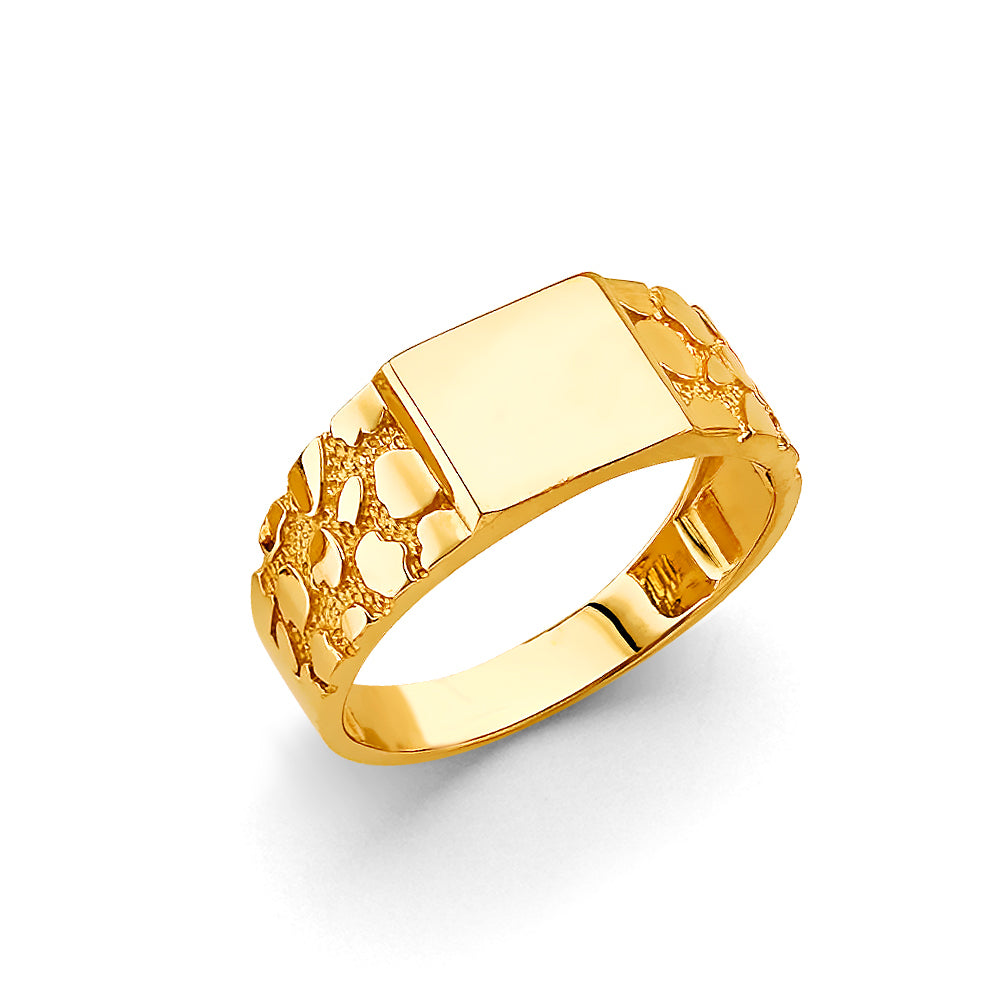 14k gold men's nugget ring with engravable center (2972)