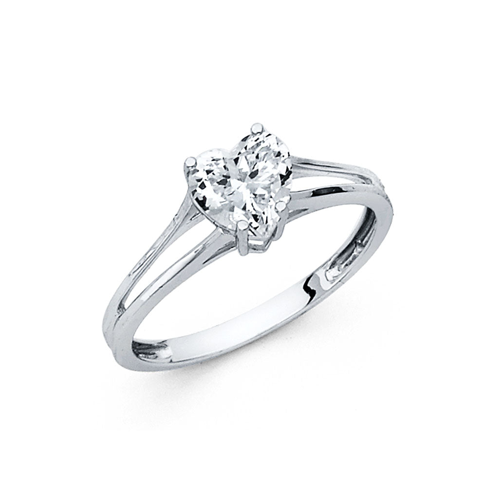 Anillo de boda de compromiso con vástago dividido con circonita cúbica y corte de corazón de oro macizo de 14 quilates