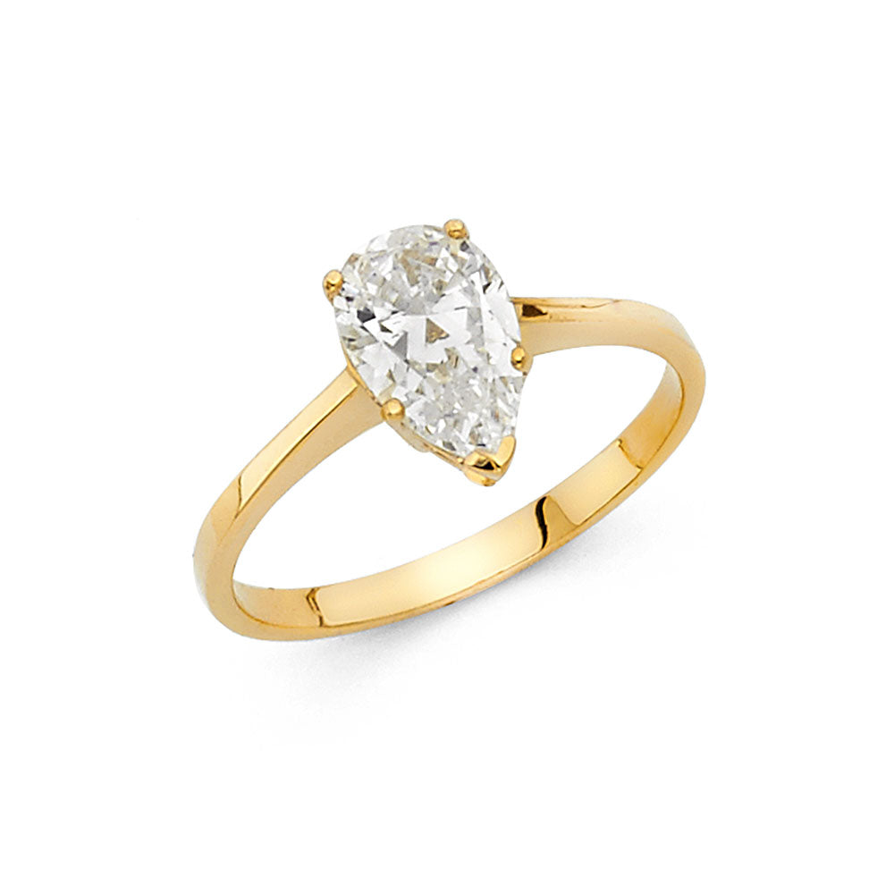 Oro macizo de 14 quilates de 1 quilate. Anillo de compromiso de boda con circonita cúbica de talla pera