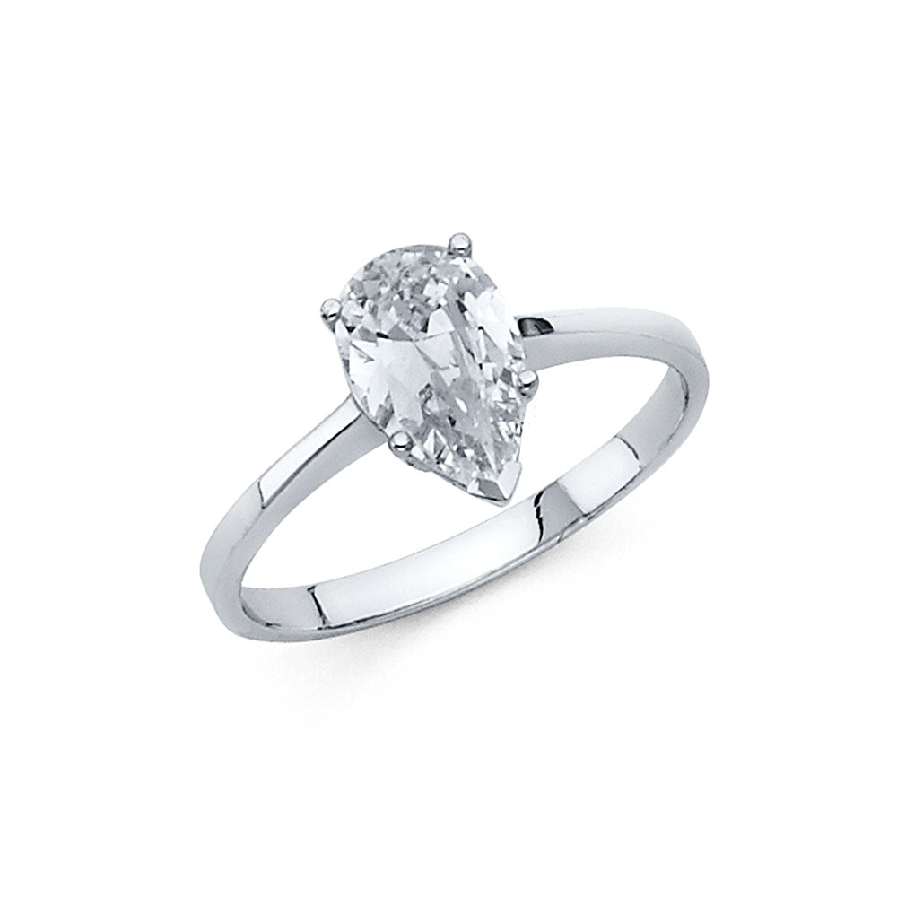 Oro macizo de 14 quilates de 1 quilate. Anillo de compromiso de boda con circonita cúbica de talla pera
