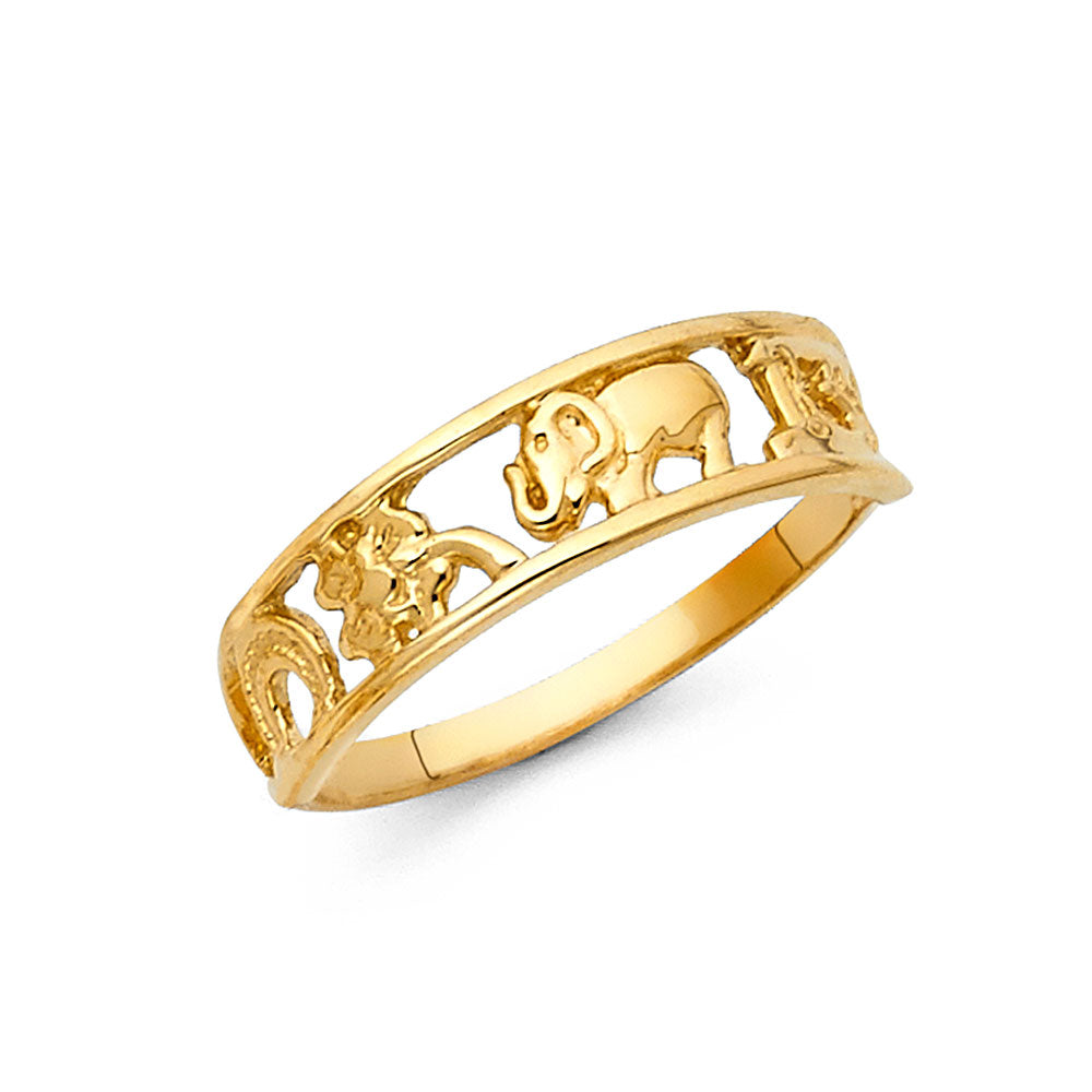 Anillo de símbolos de buena suerte de oro macizo de 14 quilates