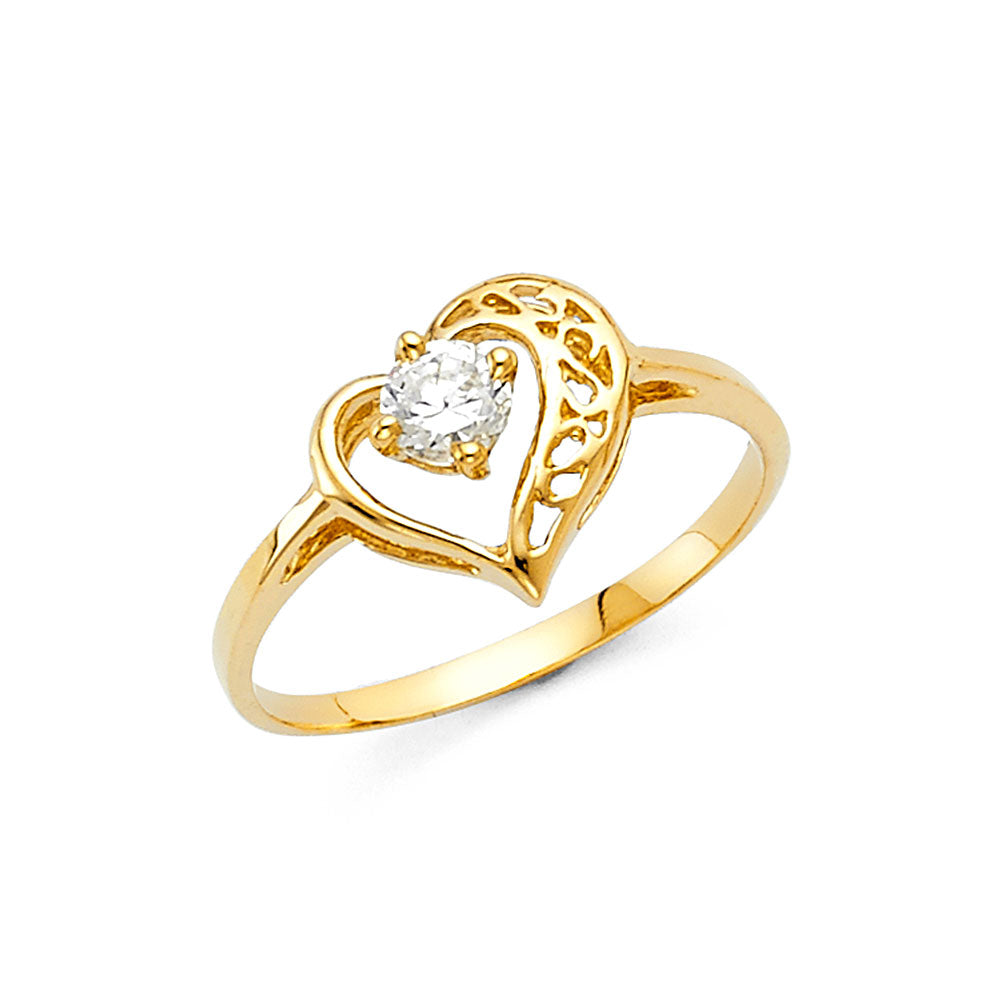 Anillo de oro macizo de 14 quilates con circonita roja y corazón