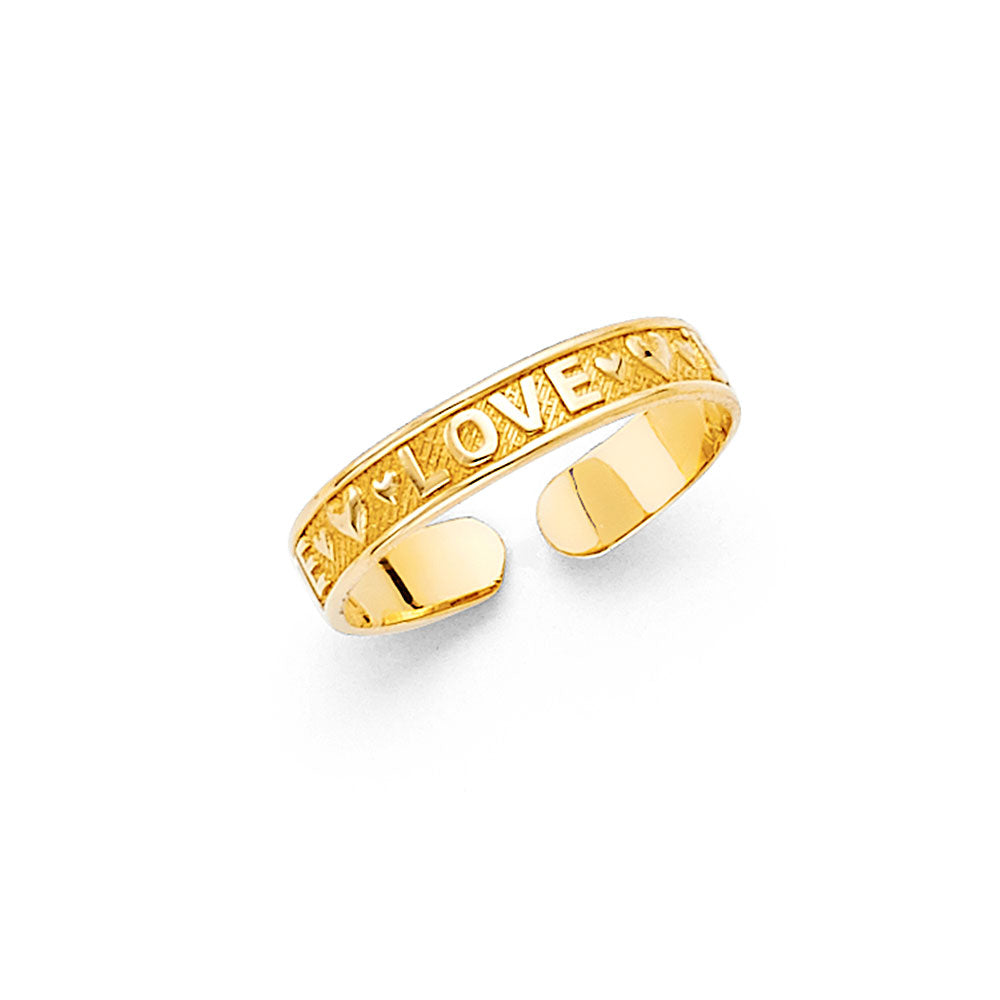Anillo de dedo del pie de amor, amor, amor de oro macizo de 14 quilates