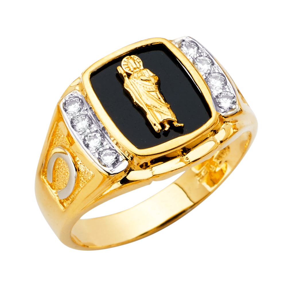 Anillo de oro macizo de 14 quilates con circonita cúbica de ónix de San Judas