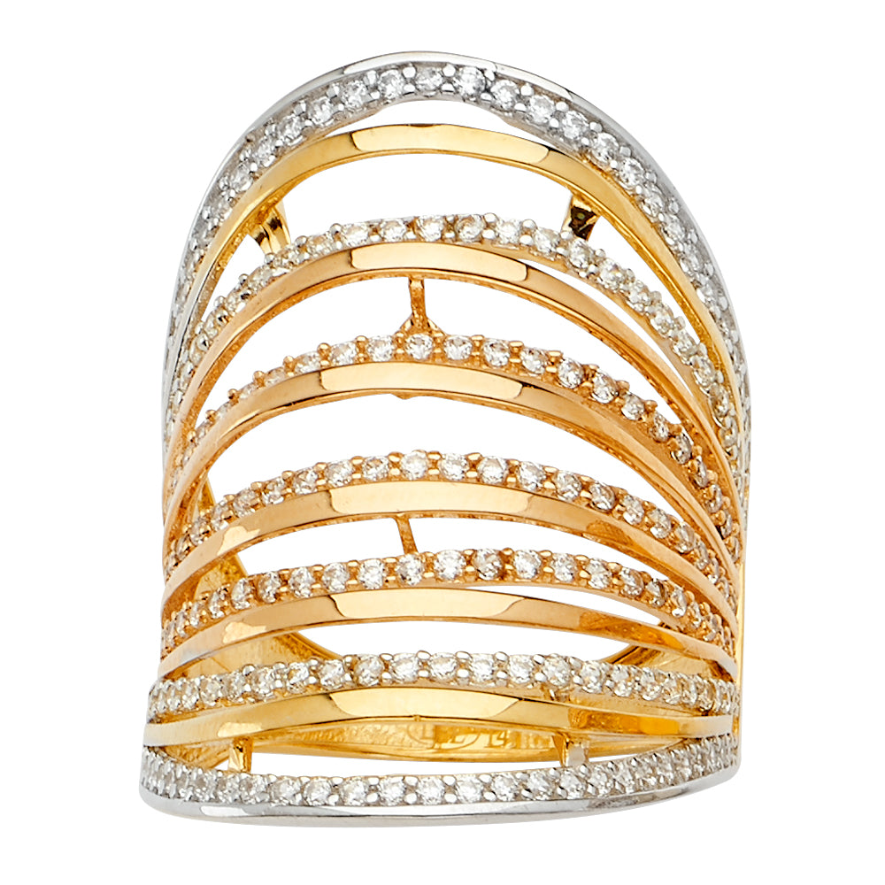 14K Solid Gold Tri Color CZ Fancy Semanario Womens Ring
