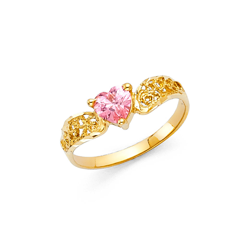14k solid gold heart cz ring(pink, green, red, white) (457)