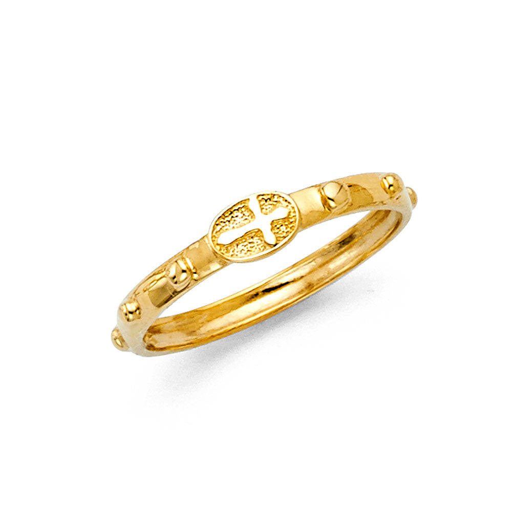 Anillo apilable con cruz lateral pequeña de oro macizo de 14 quilates