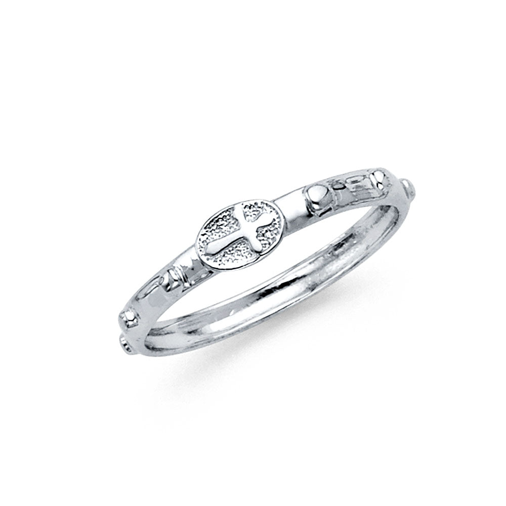 Anillo apilable con cruz lateral pequeña de oro macizo de 14 quilates