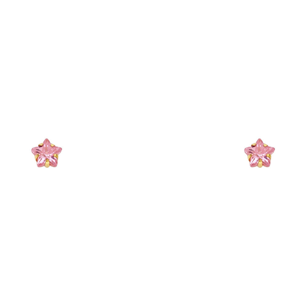 14K Gold Star CZ Stud Earrings – 4mm (Screw Back)
