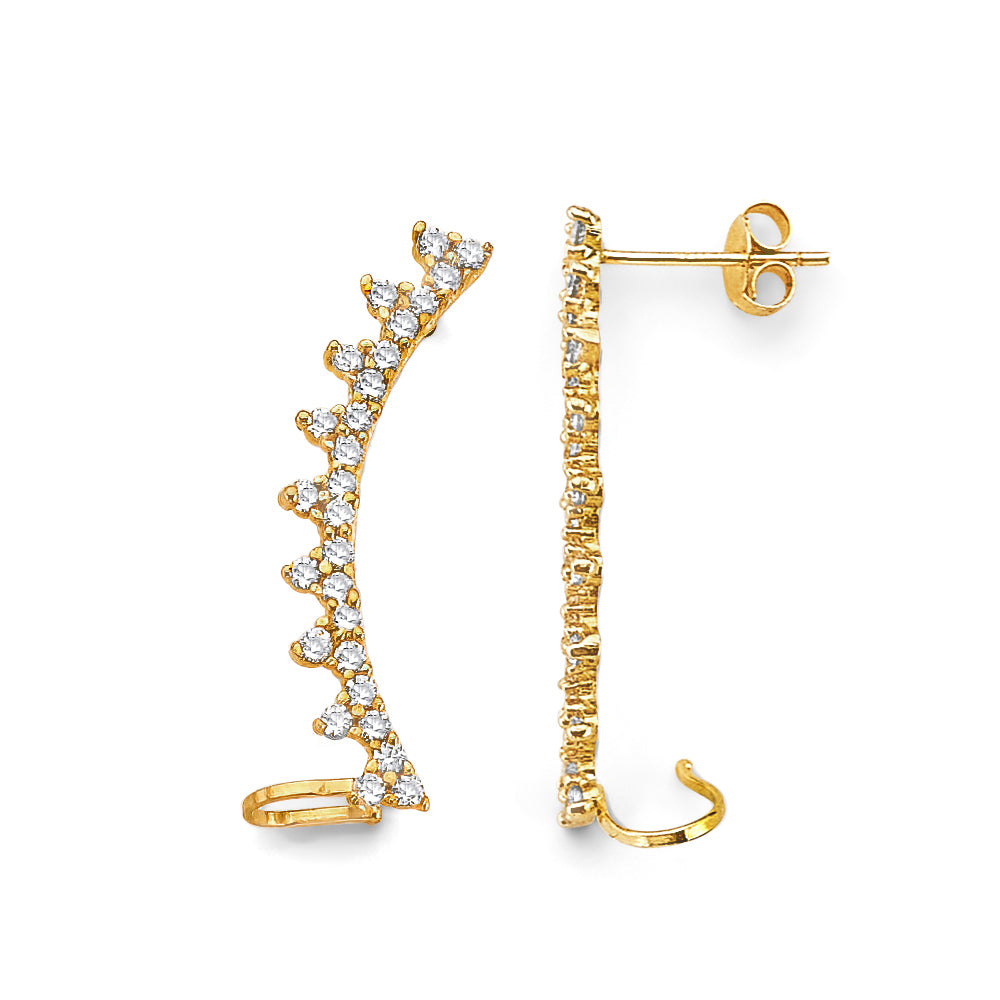 14K Yellow Gold CZ Sideway Stud Earrings