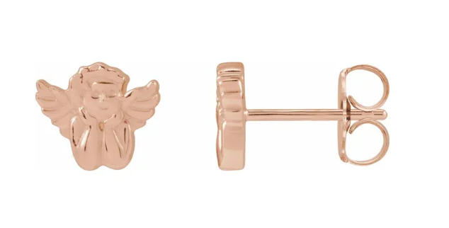 Cherub Angel Stud Earrings – Solid 14K Yellow, White, or Rose Gold