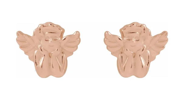 Cherub Angel Stud Earrings – Solid 14K Yellow, White, or Rose Gold